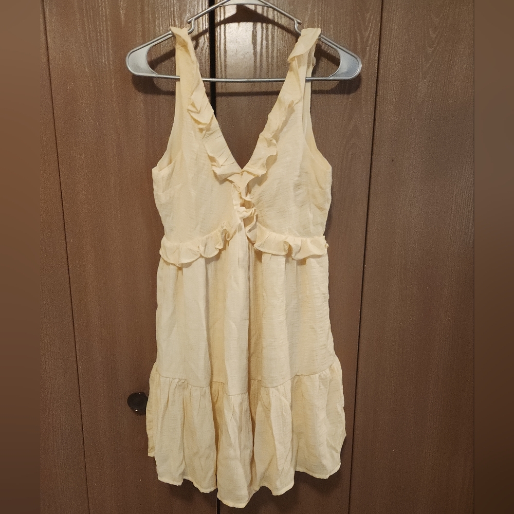 Lulus Bring the Sunshine Light Butter Yellow Ruffled Mini Dress Size Small